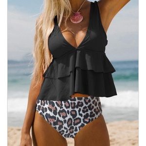 Ruffe top tankini set with two bottoms